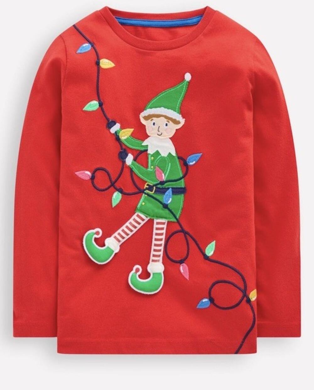 Mini Boden Long Sleeve Novelty 3D T-Shirt-Mars Red Elf Sz 5-6 Years NWT